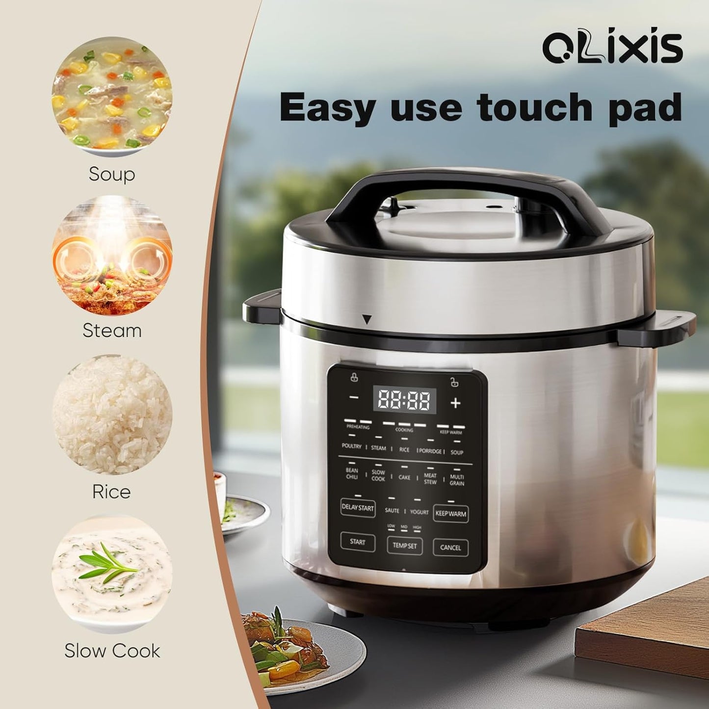 OLIXIS Electric Pressure Cooker 6 Quart Stainless Steel Multi Cooker Electric for Pressure 12-in-1 Rice, Steamer, Yogurt Maker, Slow Cook,Meat Stew, Cake, Porridge, Multigrain
