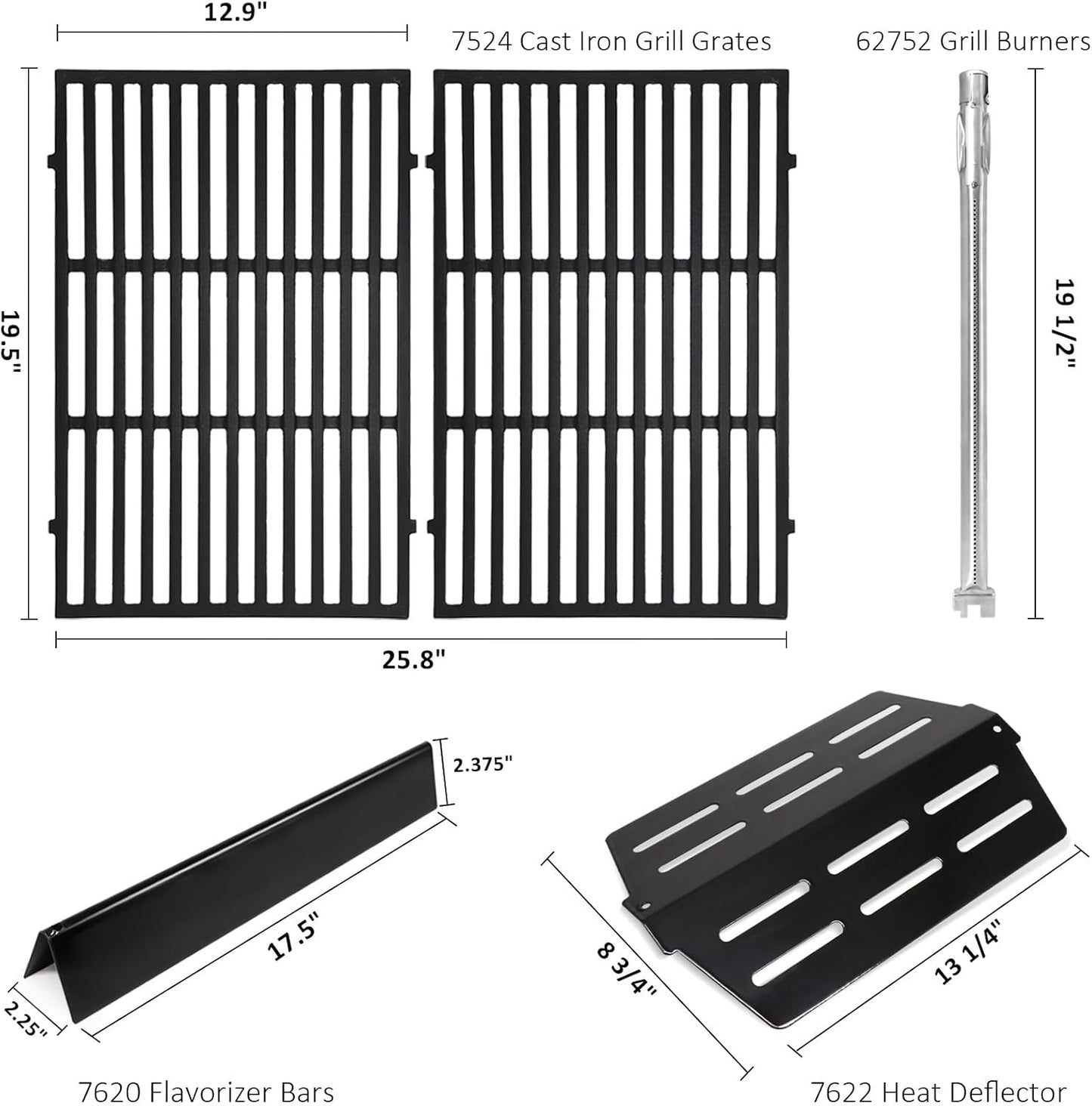 Grill Parts Replacement For Weber Genesis 300 Series E310, E320,E330,S310, S320, S330, EP310, EP320, EP330 with Front-Mounted Control,7620 Flavor Bar 62752 Burner 7524 Grates,7622 Heat Deflector