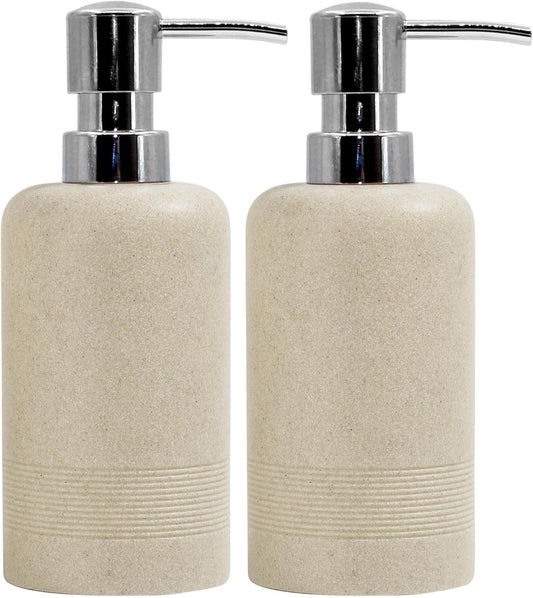 Resin Soap Dispenser Sets, 2 Pcs Heavy Lotion Dispensers,10.8oz Refillable Liquid Soap Dispensers with Rust-Proof Pump for Bathroom Countertop or Kitchen, Stone Beige