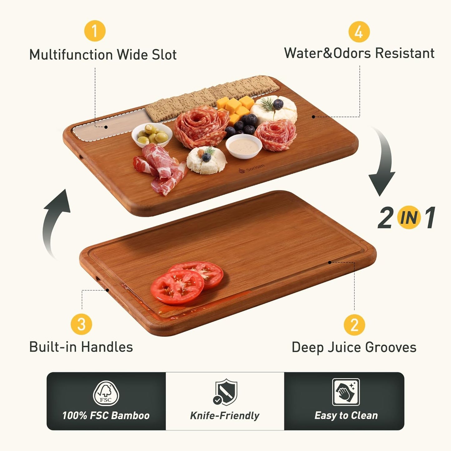 Extra Large Bamboo Cutting Board Set Over Sink Nice Solid Thick Wood Juice Groove Chopping Board Big Best Hardwood Counter Organic Vegetable Kitchen Gadgets Apartment Essentials(17.5" x 12" x 0.8")