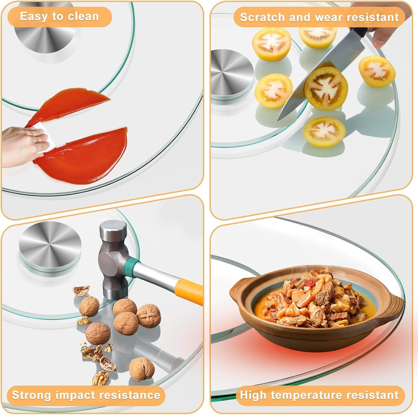 20'' Glass Lazy Susan Turntable Dining Table, 360 ° Round Dinner Plate Rotating Tray Transparent Dinner Plate, Silent and Smooth Rotation of The Dinner Plate (20inch/50cm)