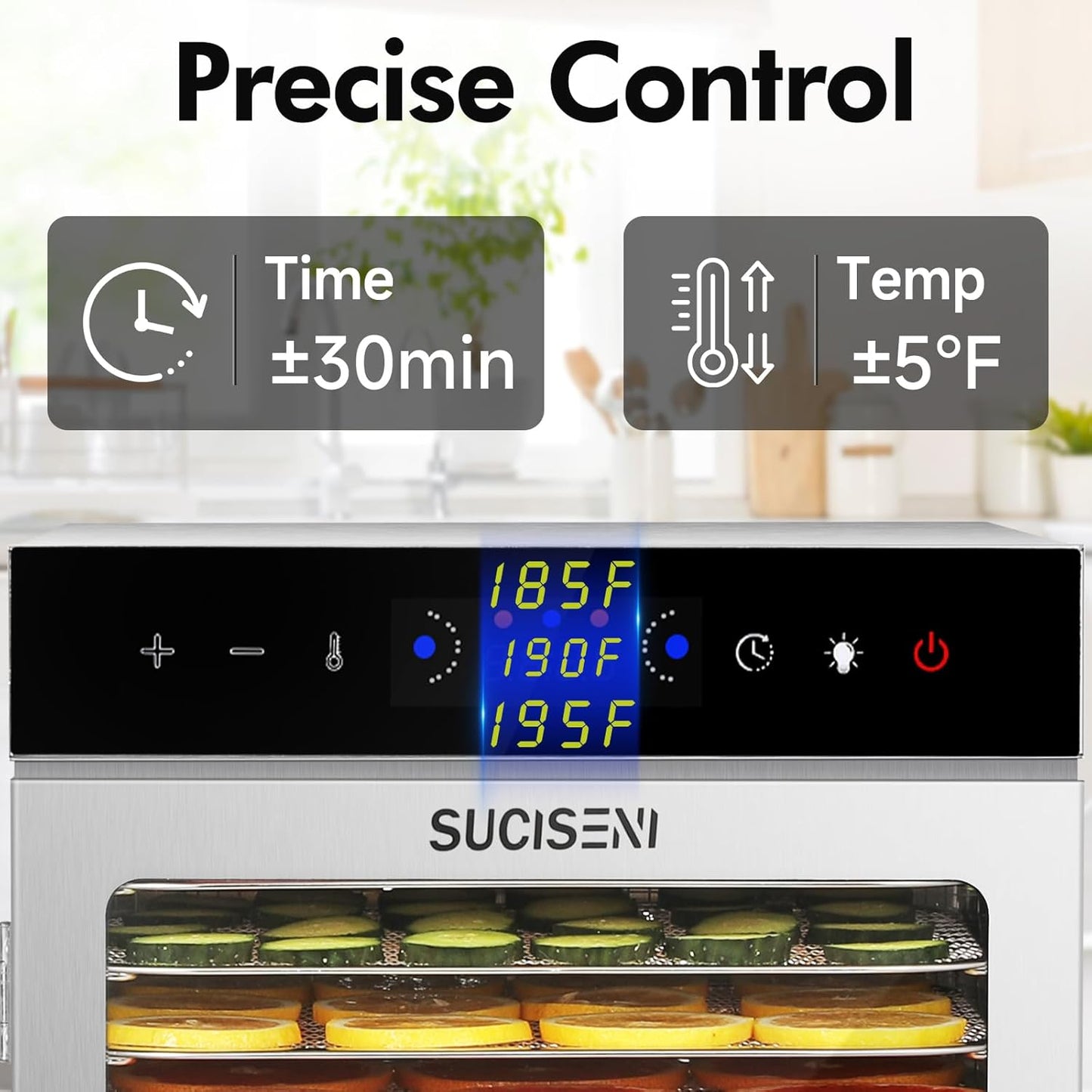 SUCICENI Food Dehydrator Machine 12 Stainless Steel Trays 1000W Meat Dehydrator for Home Use, 24H Timer & 195℉ Temperature Control Food Dryer for Jerky Fruit Herbs Mushroom Dog Treats