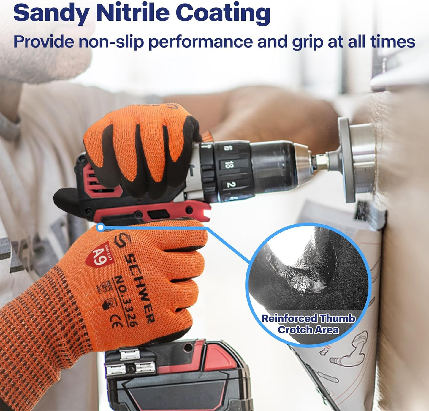 Schwer ProGuard Highest Level Cut Resistant Work Gloves PR3326 for Extreme Protection，ANSI A9 Cut Gloves with Reinforced Thumb, Non Slip, Non PFAS, Durable, Touch-screen, Orange 1 Pair(XXL)