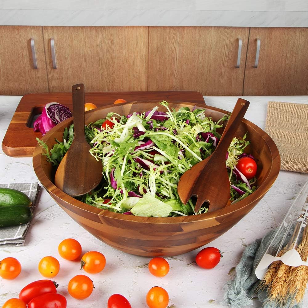 AIDEA Acacia Wood Salad Bowl Set with Serving Utensils - Thumbnail 2