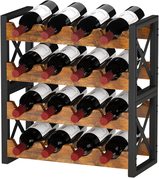 Homeiju 2-in-1 Wine Rack Countertop, Small Wine Rack Organizer Holder, Wooden Wine Rack Inserts for Cabinet, Stackable Wine Rack for Kitchen,Home Bar