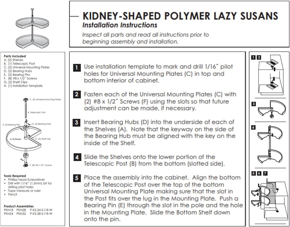 KV Lazy Susan Kidney Shaped 2 Polymer Shelves 24" (Set) White