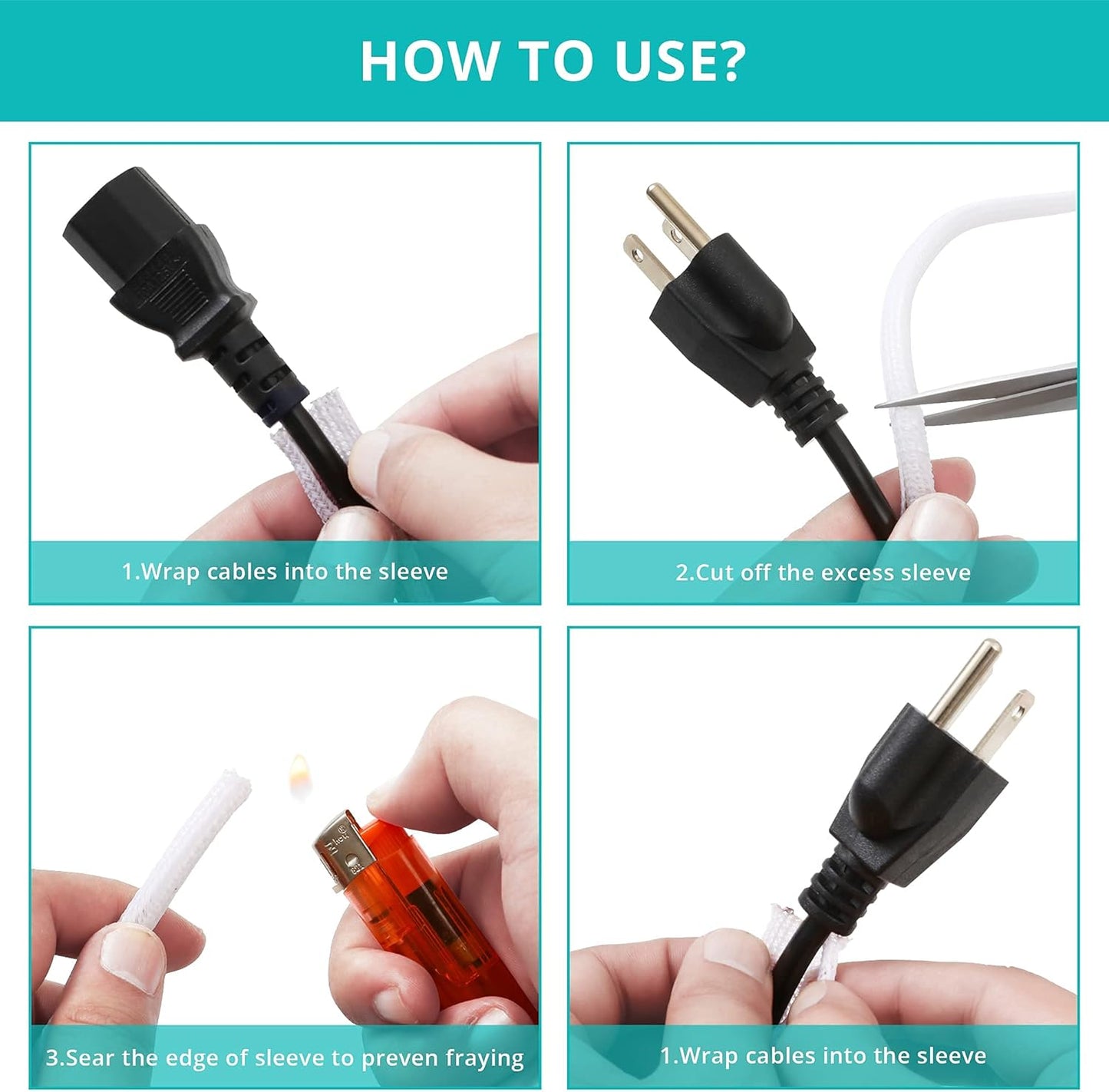 20ft - 1/4 inch White Cable Sleeve, Cable Organizer for Desk PC TV Computer, Wire Protector Cable Wrap Cover, Cord Management for Home Office