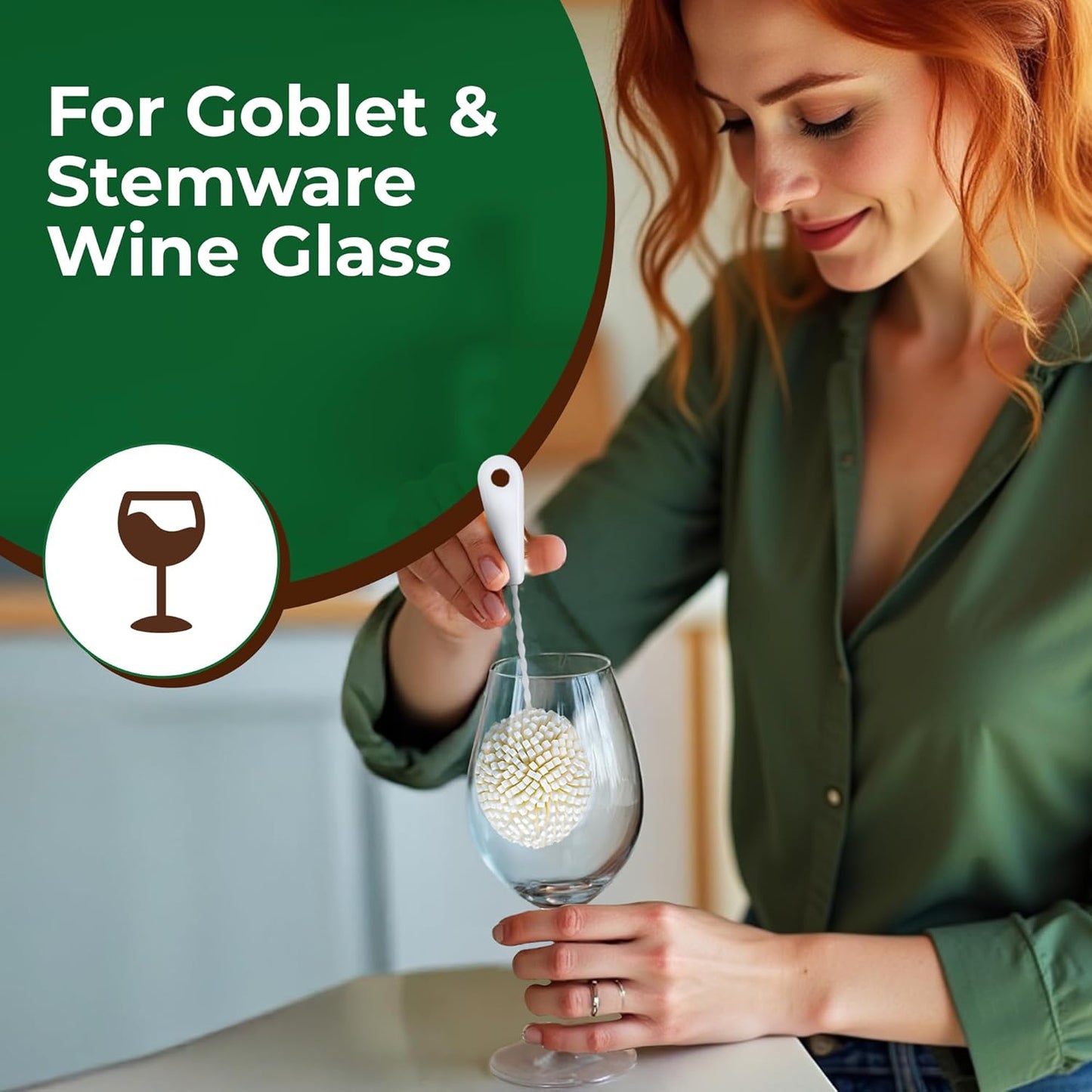 Tupkee Wine Glass Cleaning Brush – Soft Non-Scratch Foam Bristles – Goblet & Stemware Wine Glass Cleaner Brush for Glassware, Crystal, Bottle, & Mugs – Fits Tupkee 20oz Glass Tumbler – Made in the USA