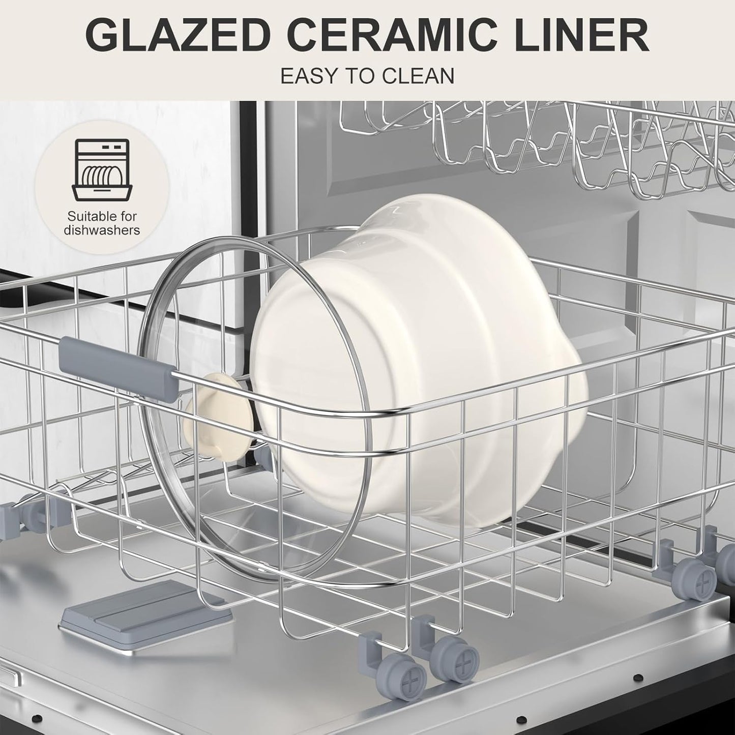 MAGNIFIQUE 5 Quart Programmable Slow Cooker with Auto Warm Setting, Glazed Ceramic Liner, Kitchen Small Appliance for Family Dinners, White