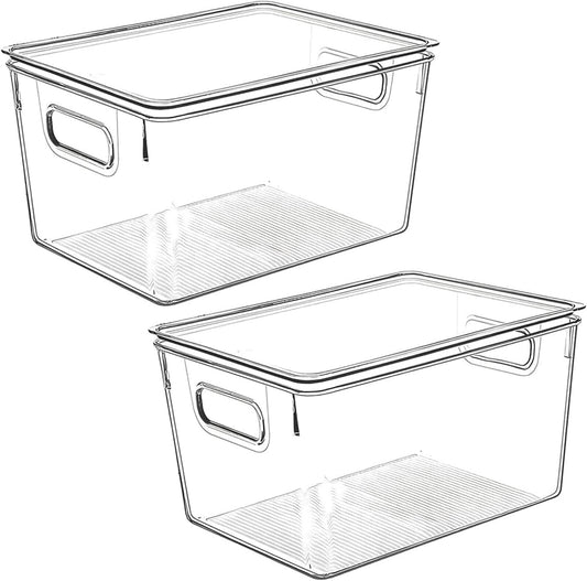 Clear Plastic Storage Bins with Lids, Perfect for Kitchen Organization or Pantry Organization and Storage, Stackable Fridge Organizer Bins, Storage Containers for Organizing, Cabinet Organizers