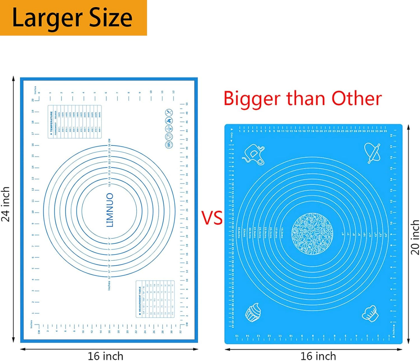 Silicone Baking Mat，Non Stick Rolling Dough with Measurements for Pie Pizza Cookies Fondant Making，Extra Thick Non Slip Silicone Pastry Mat