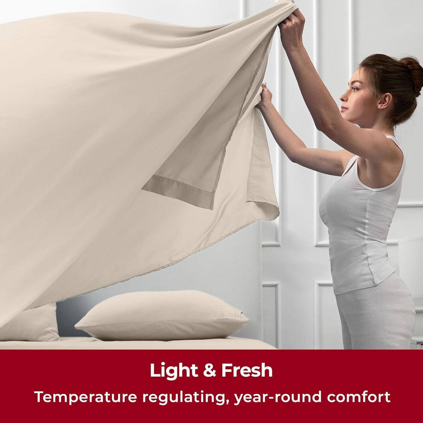 Mellanni Twin XL Sheets Set - 3 PC Iconic Collection Bedding - Hotel Luxury, Extra Soft, Cooling Bed Sheets - Wrinkle, Fade, Stain Resistant (Twin Extra Long, Beige)