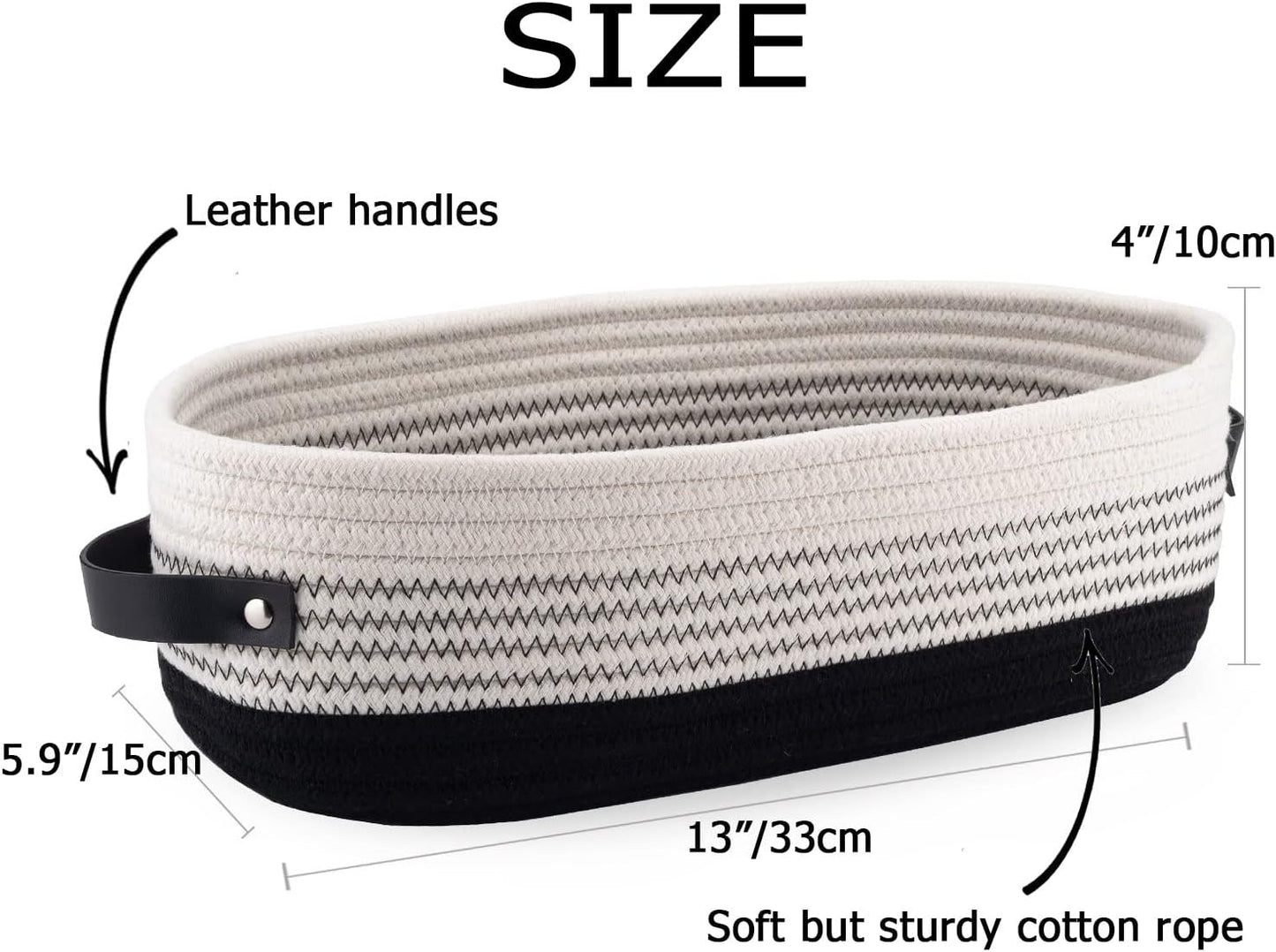 Cotton Rope Toilet Basket Bathroom Decor Baskets, Toilet Paper Holder Basket, Farmhouse Home Decor Organizing Small Baskets 13"x5.9"x4" Black