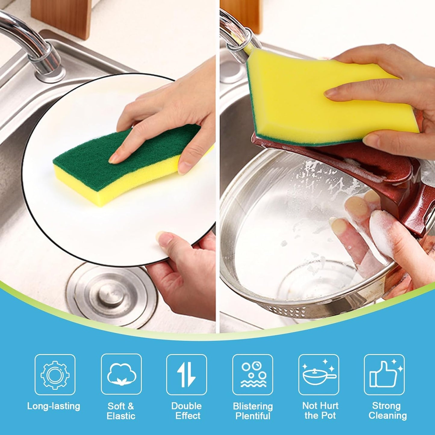 AIDEA Sponges Kitchen, XL Heavy Duty Dish Sponge, Cleaning Dish Scrubber Sponge for Home and Kitchen, Extra Large Cleaning Supplies for Pots, Pans, 12 Pack