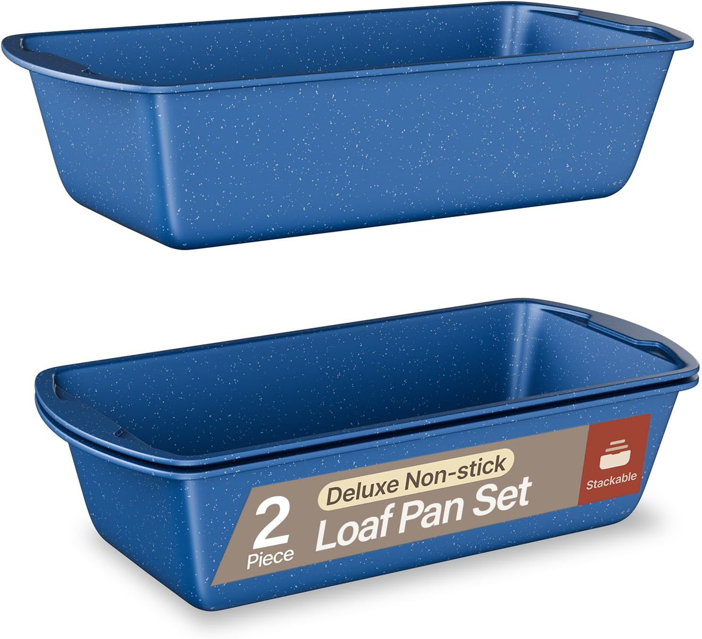 Nonstick Loaf Pan Set Pack of 2, 10.2" & 11" Large Baking Bread Pan, Oven Safe Up to 450°F, PFOA, PFOS, PTFE Free, Space Saving Stackable Design, Stain Resistant, Dishwasher Friendly, Blue Marble