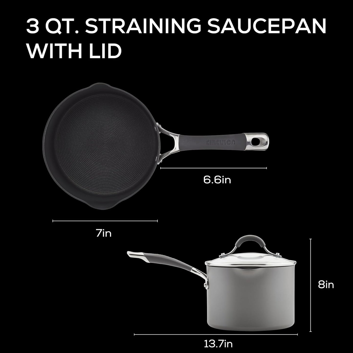 Circulon Radiance Hard-Anodized Nonstick Straining Saucepan, 3-Quart, Gray
