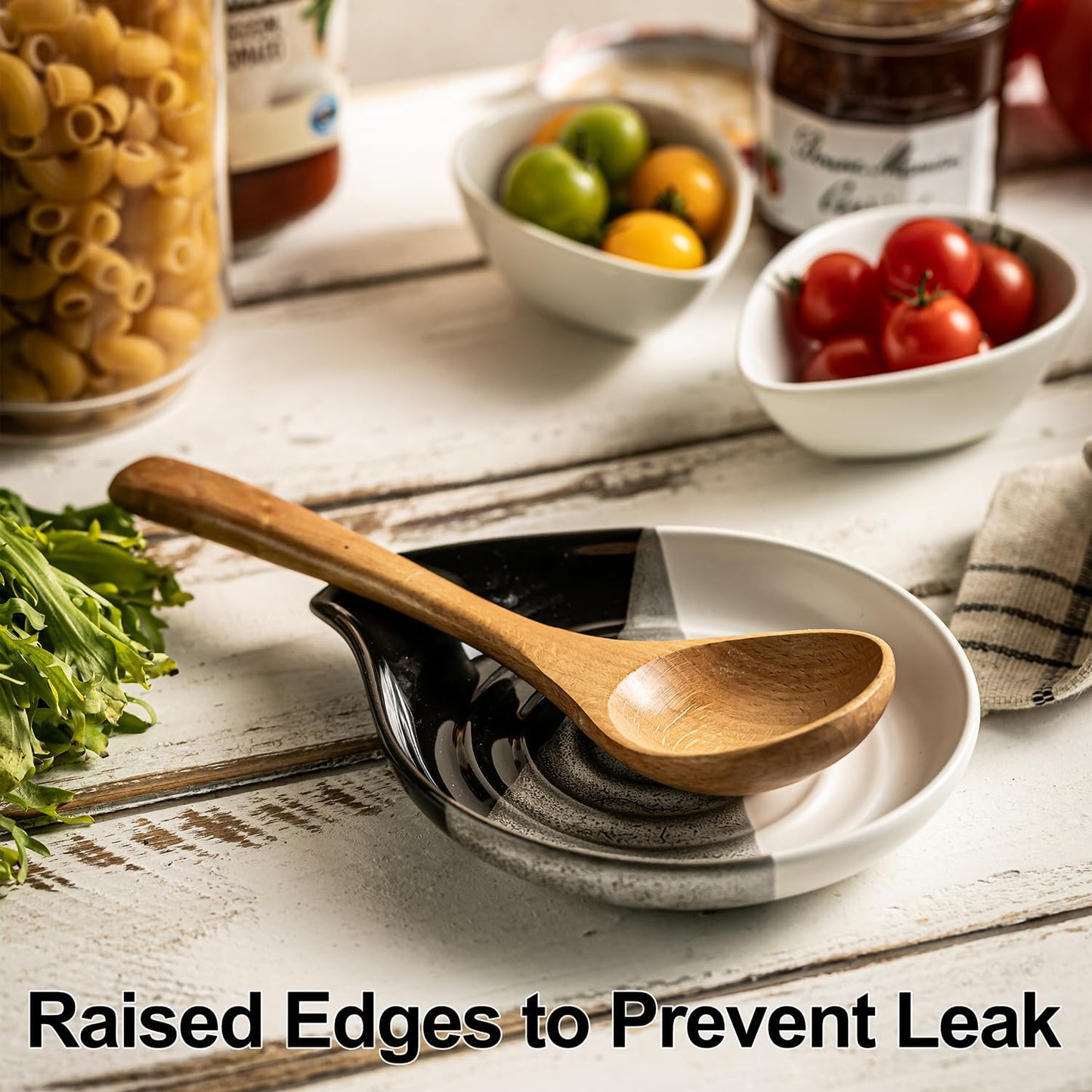 Large Ceramic Spoon Rest for Stove Top & Kitchen Counter, Heat-Resistant Spoon Holder for Cooking Utensils, Spatula & Ladles, Nonstick, Dishwasher Safe, Cute Design, Gradient Black