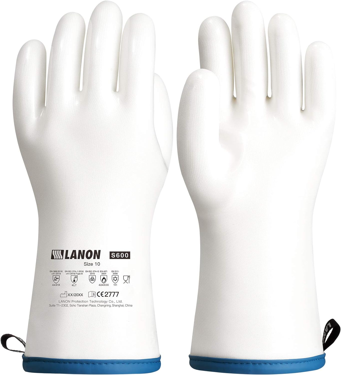 LANON Liquid Silicone Gloves, Heat Resistant Oven Gloves with Fingers, Food Grade, Waterproof, White, XL