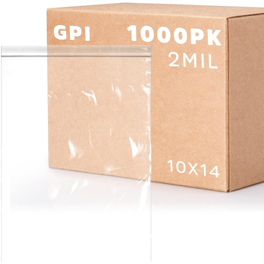 GPI - 10" x 14", Case of 1000, Clear Plastic Reclosable Zip Bags, 2 Mil Thick, Zip Poly Bags with Resealable Lock Seal Zipper For Food, Apparel, Shirts, Household, School & Office Supplies