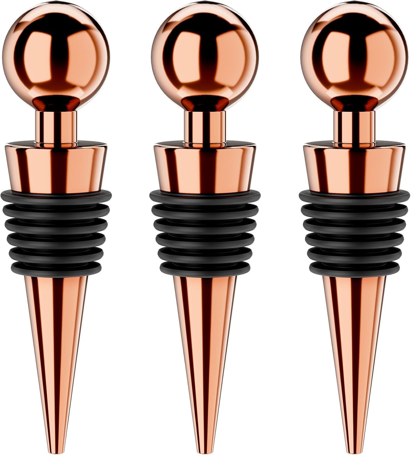 Wine Stoppers for Wine Bottles 3Pcs Vacuum Wine Bottle Stopper with Silicone Reusable Wine Corks, Leak proof Keep Fresh Suitable for Standard (Goldrose, 3 Pack)