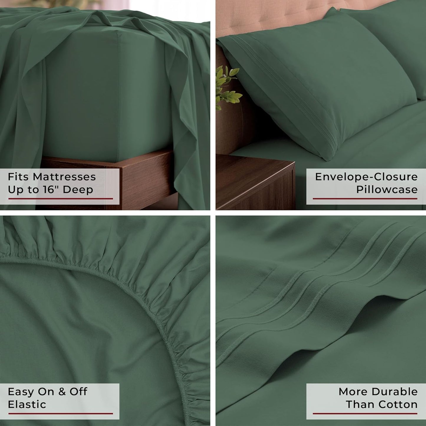 Mellanni King Sheets Set - 4 PC Iconic Collection Bedding - Hotel Luxury, Extra Soft, Cooling Bed Sheets - Wrinkle, Fade, Stain Resistant (King, Emerald Green)