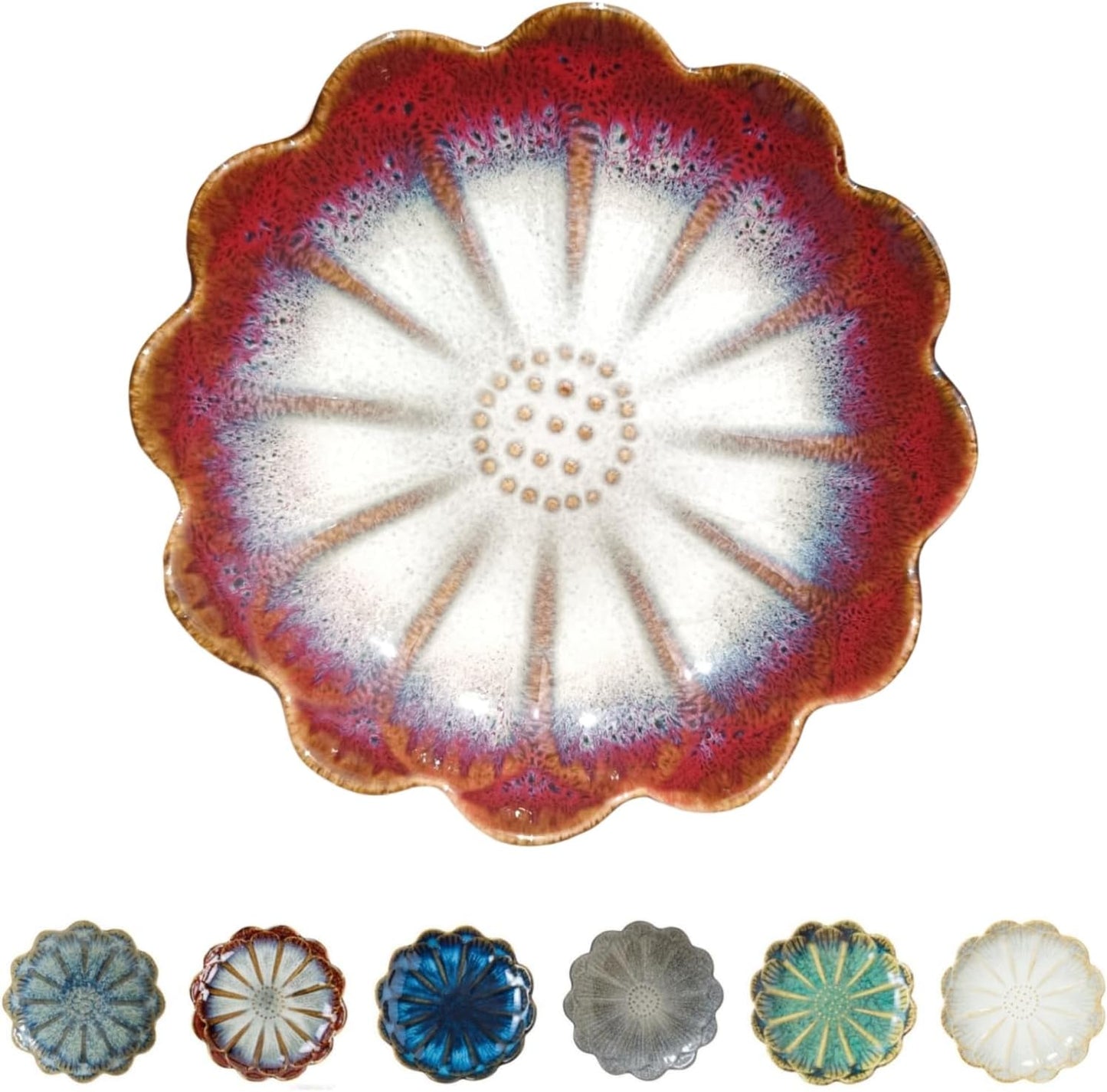 Ceramic Spoon Rest for Stove Top, Flower Cute Spoon Rest for Kitchen Counter, Cooking Spoon Holder for Kitchen Counter, Utensil Rest Spatula Rest Ladle Holder Tong Rest, 1 PC (Retro, Red)