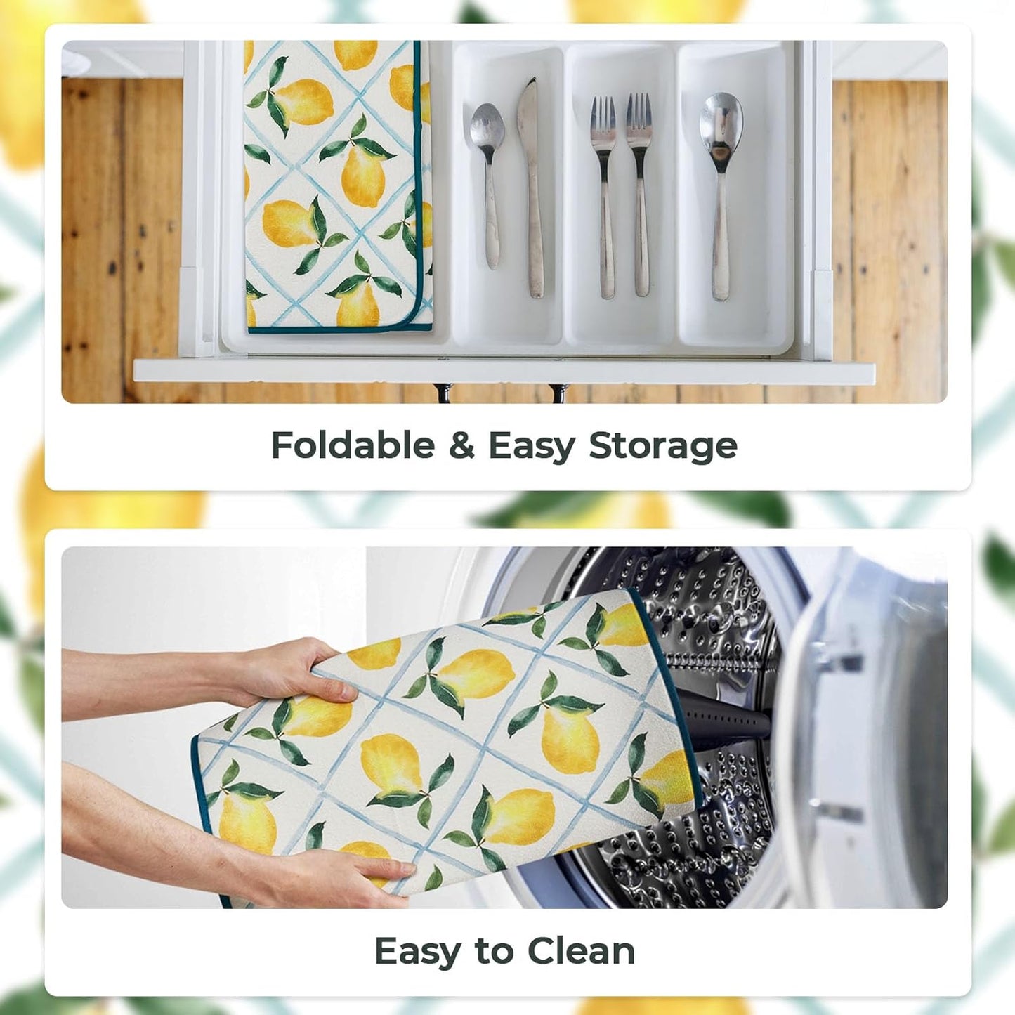 FRESHMINT Printed Dish Drying Mats for Kitchen Counter 2 Pack Absorbent Reversible Drying Mats Microfiber Kitchen Countertop Protector Dishes Drying Pad Extra Large 18"x24" Dish Mat