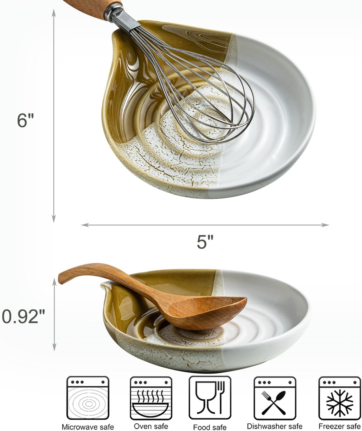 Ceramic Spoon Rest for Stove Top & Kitchen Counter, Large Spoon Holder, Heat-Resistant & Easy to Clean, Non-Stick Spatula Holder for Cooking, Coffee Spoon, Kitchen Decor, Gradient Brown