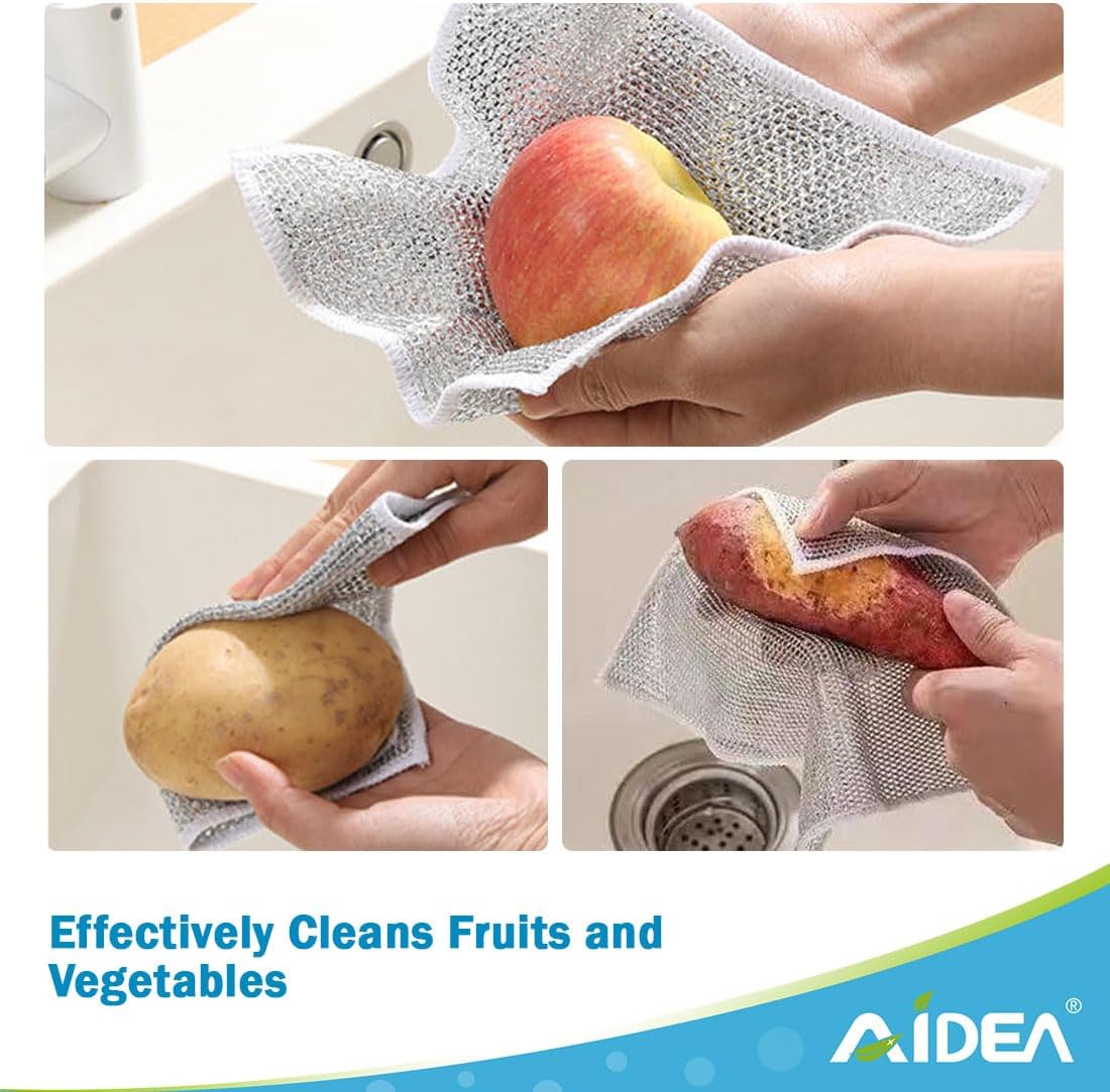 AIDEA Non Scratch Wire Dishcloth 12PK, Wire Dishwashing Rag for Wet and Dry, Washable Dish Rags No Odor, Cleaning Pads Steel Scrubber for Cookware, Sinks, Dishes, Stove Tops, 7"×8"