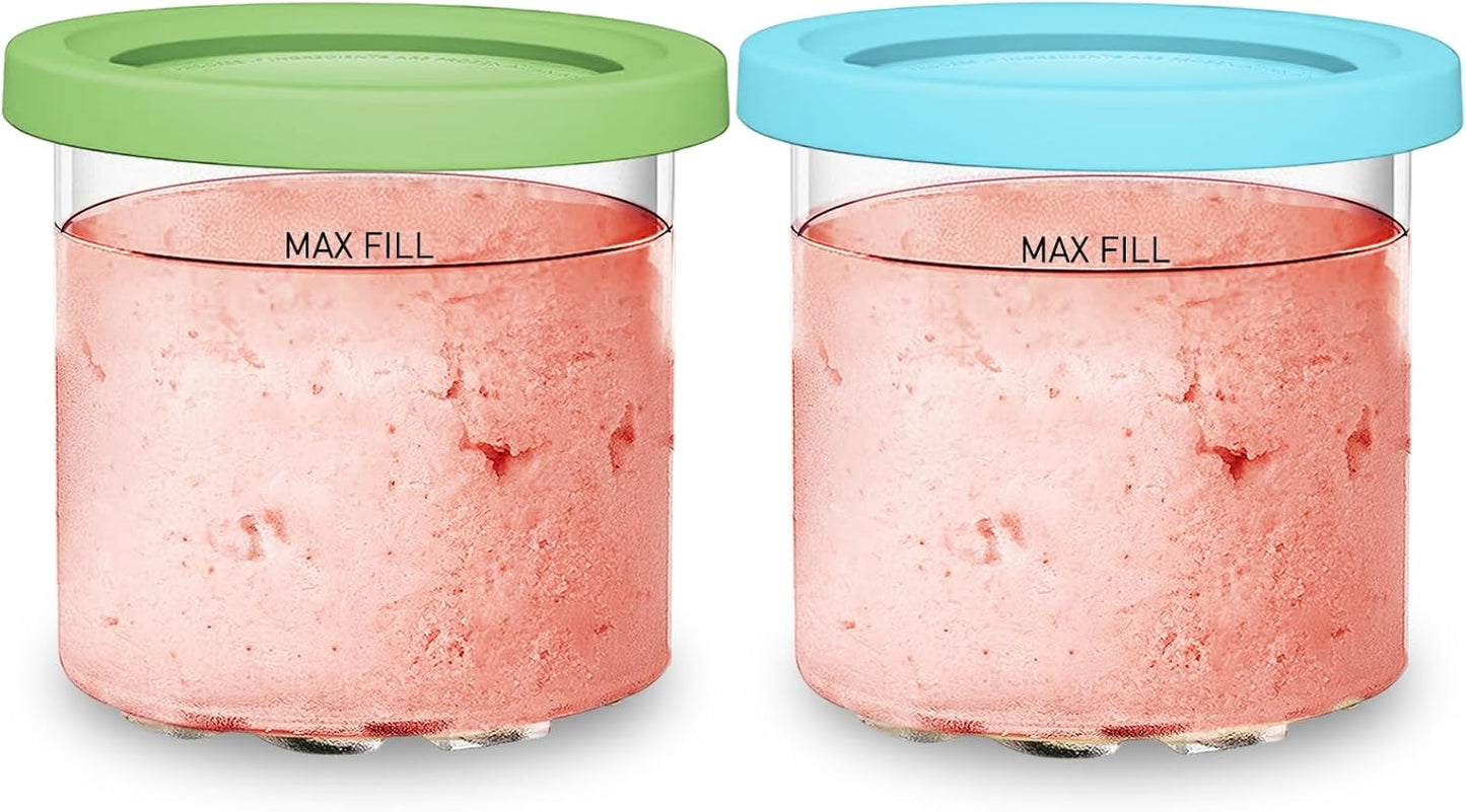 For Ninja Creami NC299AMZ & NC300s Series Ice Cream Makers, BPA-Free & Dishwasher Safe, 16 oz Pints with Lids 2 Pack - (Green/Blue)