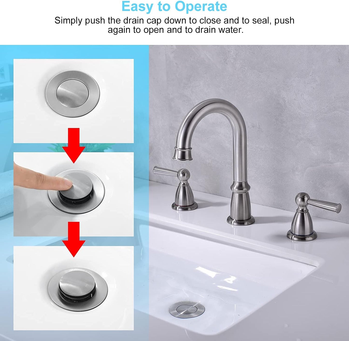 CREA Bathroom Sink Drain, Bathroom Sink Stopper with Drain Hair Catcher Pop Up Drain 1 1/2" for Bathroom Vanity Kitchen Sink with Overflow, Brushed Nickel