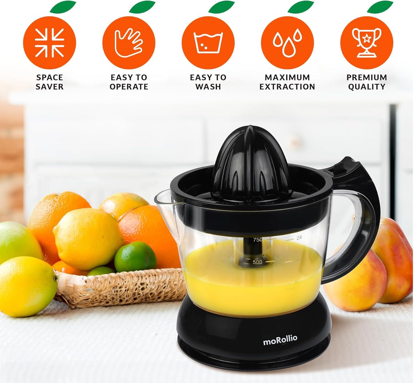 Electric Citrus Juicer, Compact Space-Saving Orange Juicer, 24oz | Adjustable Pulp Control, for Oranges, Grapefruits, Lemons and Limes