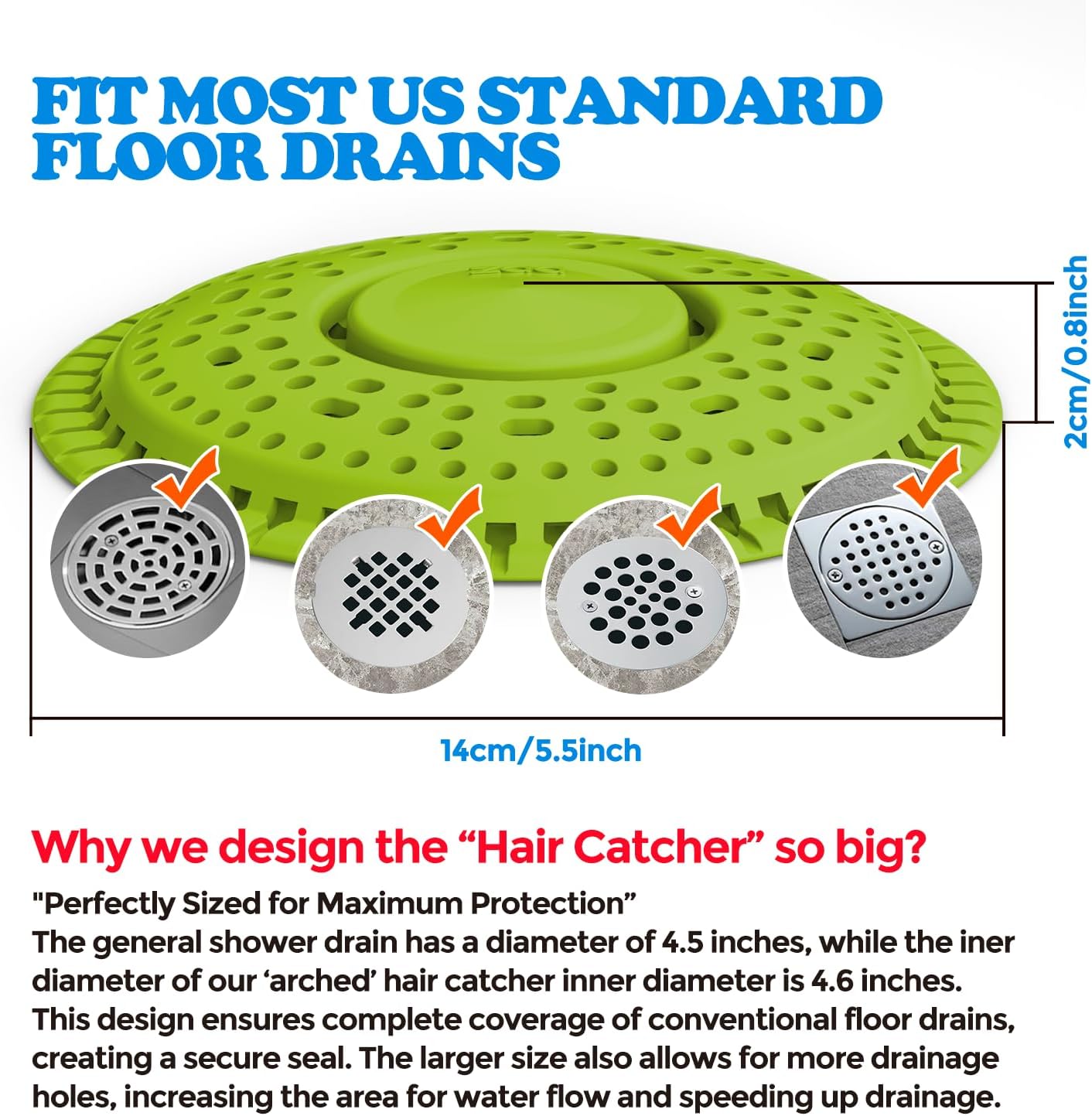 zaa Shower Drain Hair Catcher, 2 Pack Premium Silicone Drain Protector & Shower Drain Cover for Regular Drains of Shower Room and Bathroom, Avocado