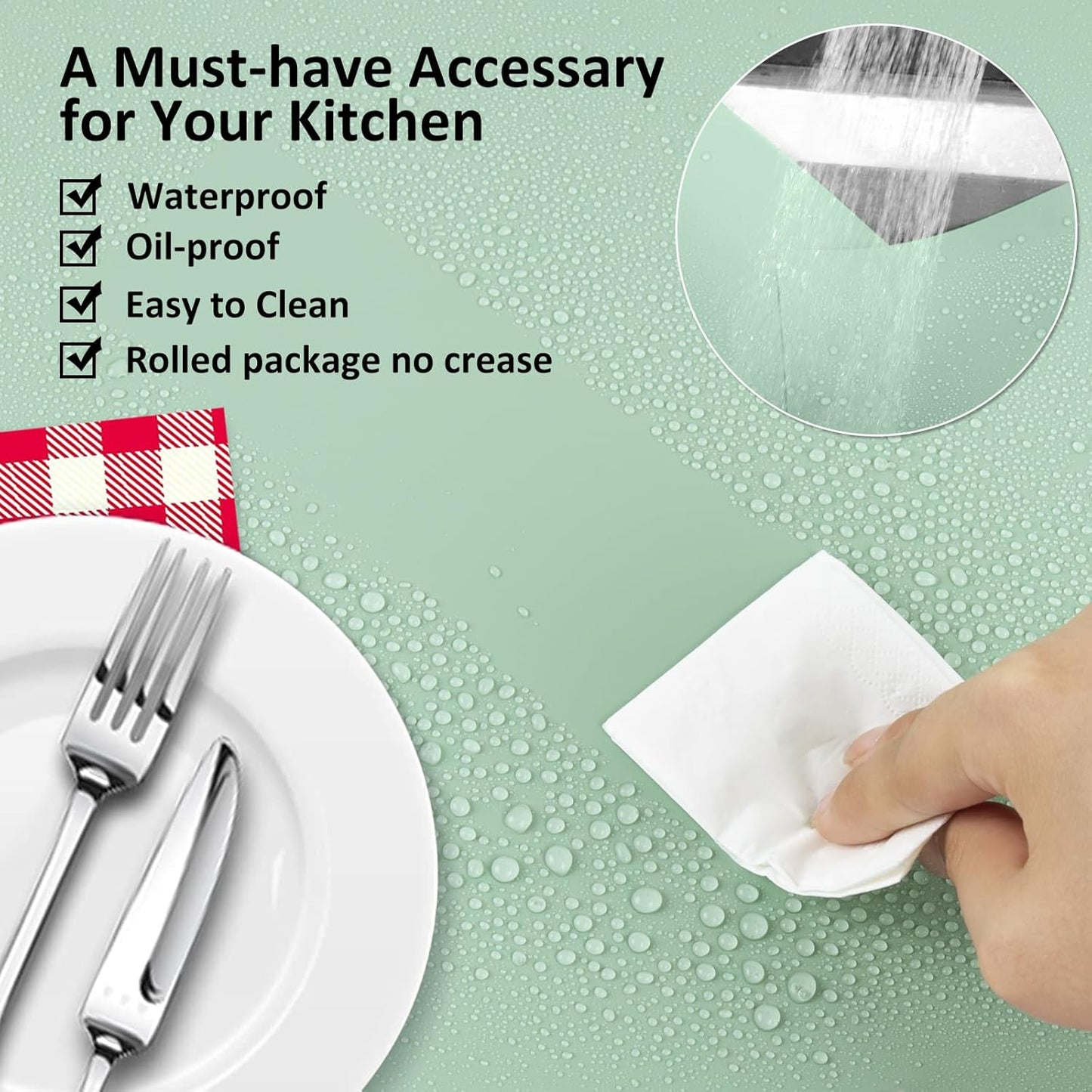 Silicone Mats for Kitchen Counter, Nonslip Silicone Mats for Crafts Countertop Protector Heat Resistant Mat (Light Green, 78.7"L x 15.7"W)