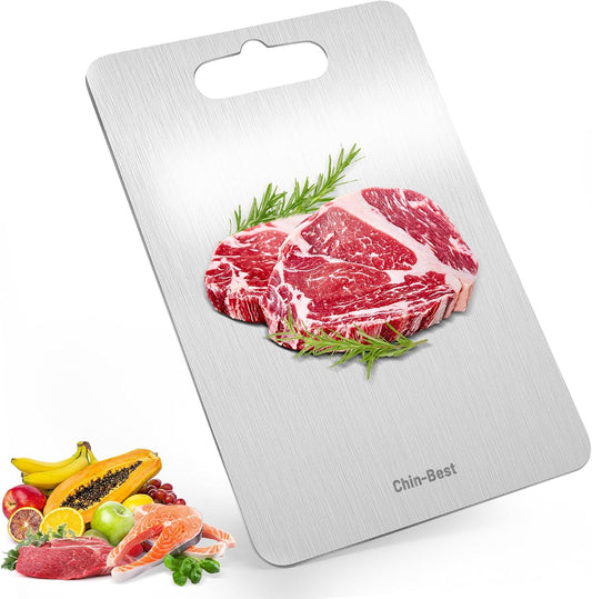 Titanium Cutting Boards For Kitchen, Double-Sided Food-Grade Kitchen Stainless Cutting Board, Non-Toxic & Non-Slip, Dishwasher Safe, Ideal For Indoor, Outdoor, Camping & Bbq Parties, L 15.4" * 11"