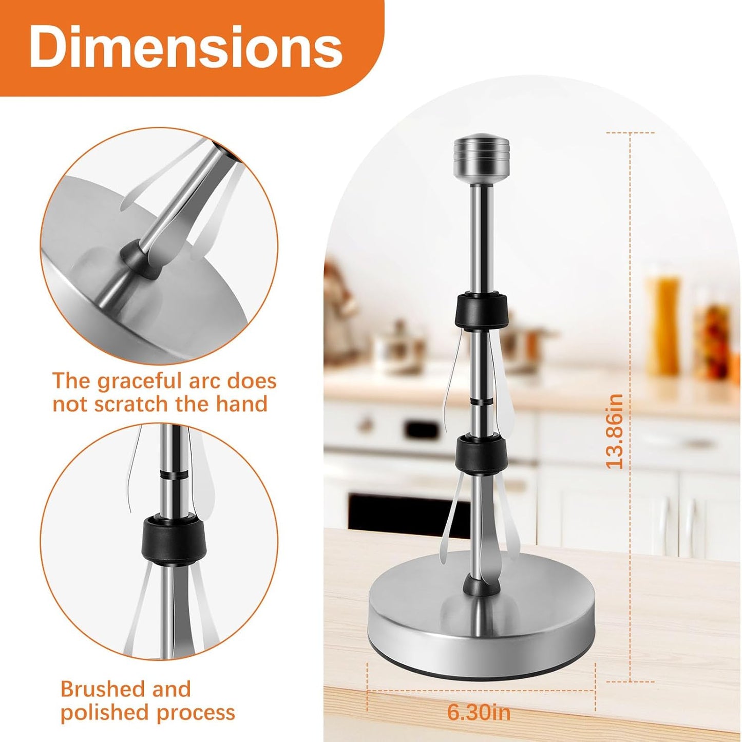 Stainless Steel Silver Paper Towel Holder Designed for Easy One-Handed Operation - This Sturdy Weighted Paper Towel Dispenser Countertop Model Has Suction Cups and Holds All Paper Towel Rolls