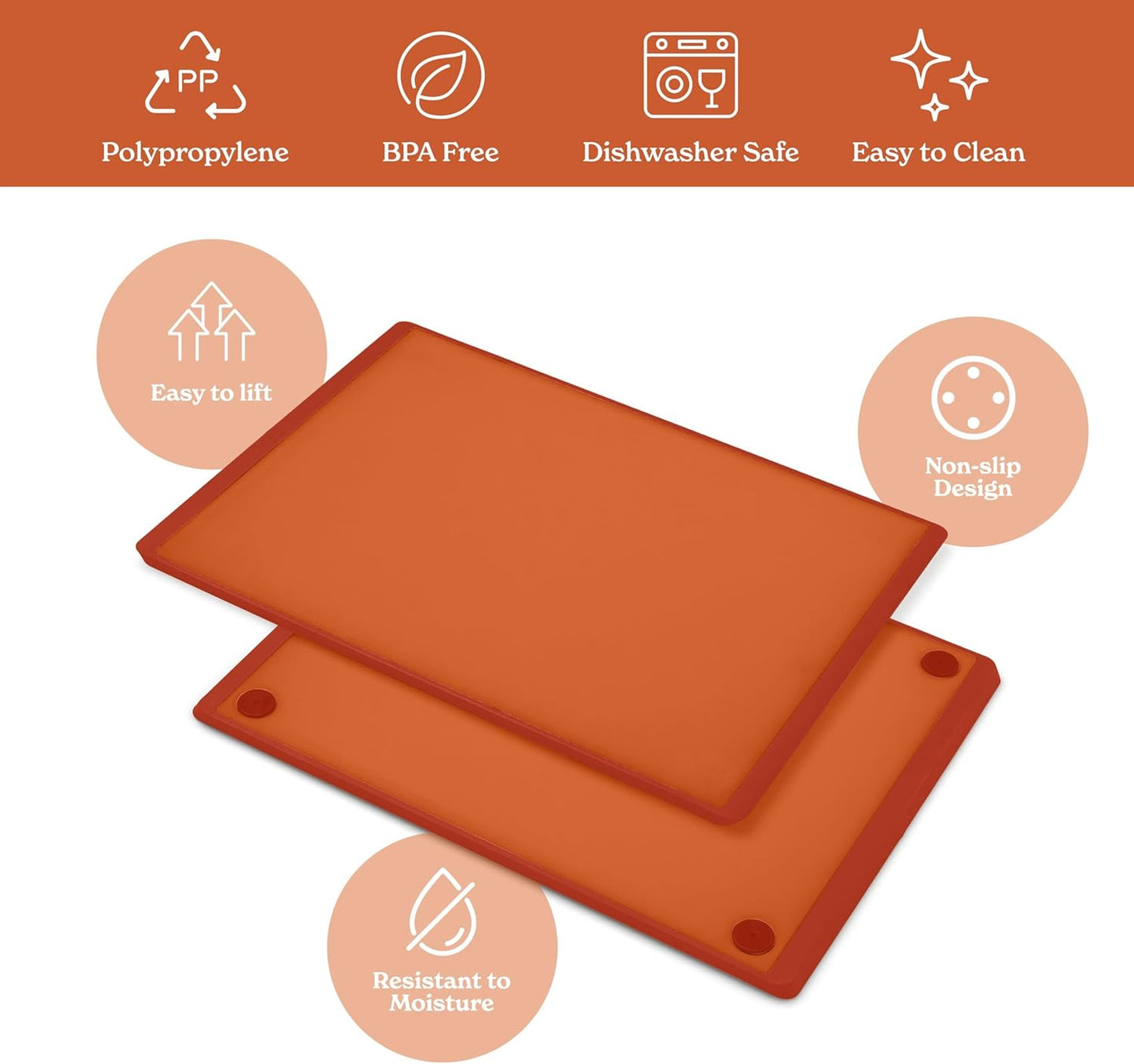 SMIRLY Cutting Boards for Kitchen, 100% BPA-Free Plastic Cutting Boards Set of 2 Small, Dishwasher Safe & Non-Slip, Kitchen Essentials, Orange