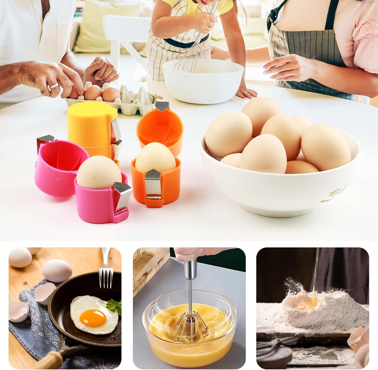 3 Pcs Egg Shell Opener,2025 Upgrades eggshell opener Egg Cracker Tool for Raw Eggs, Portable Handheld Egg Peeler Multifunctional Egg Separators-Pink Orange Yellow