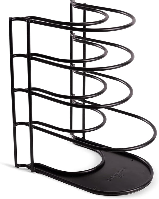 Cuisinel Pots and Pans Organizer Rack - Heavy Duty 60-LBS Capacity - 6mm Thick - Made in India - Matte-Black 12.2"-Tall 5-Tier Space-Saving Kitchen Storage for Cast Iron Cookware, Skillet, Dish, Plate