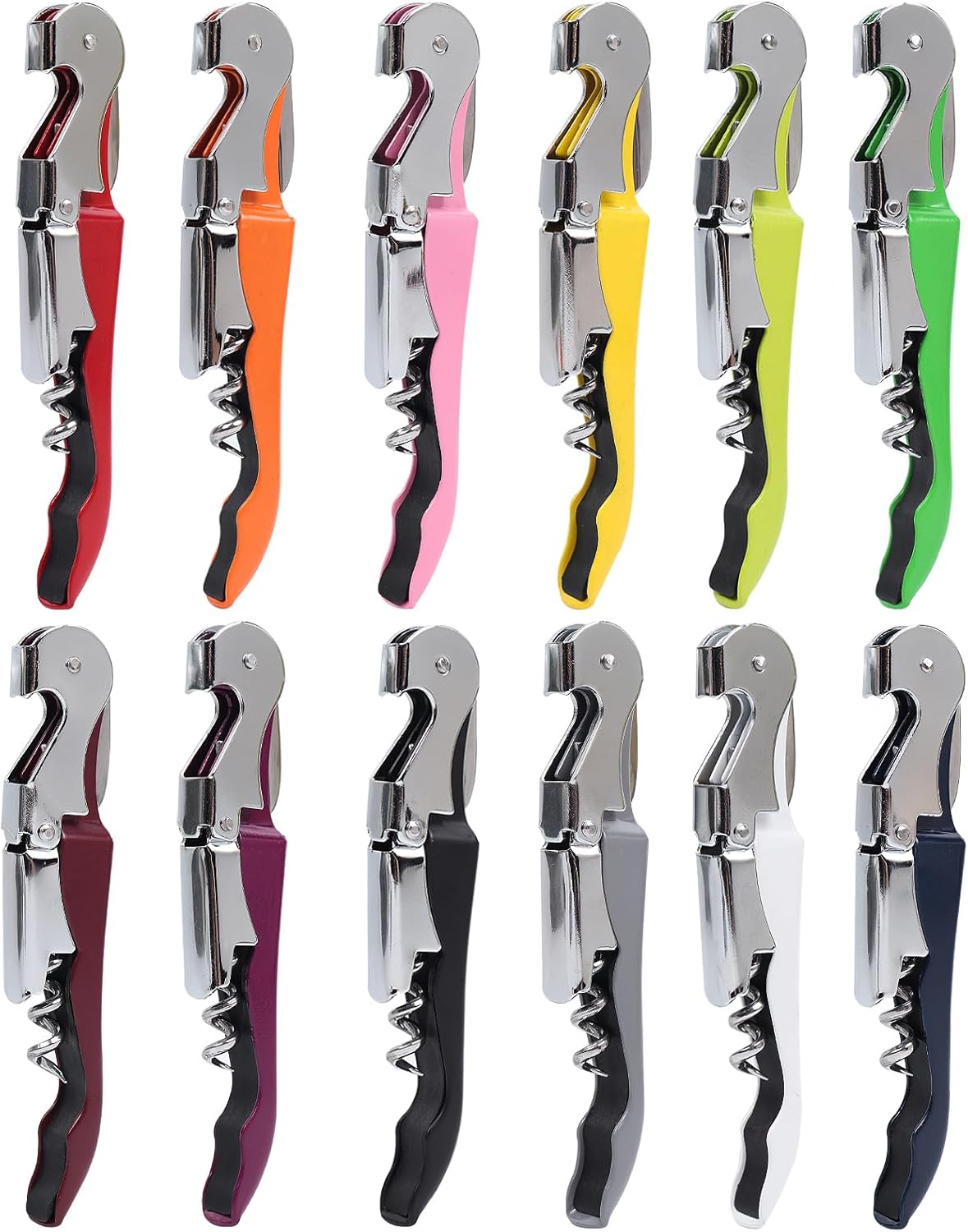 RECUTMS 12 Packs Corkscrew Wine Opener Stainless Steel Fold Beer or Bottle Opener Serrated Foil Cutter,Perfect for Bars,Restaurants,Family,Company Party (12 Color)