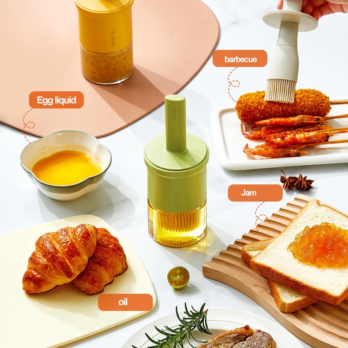 Glass Oil Dispenser with Heat Resistant Brush,Oil Dispenser Bottle with Silicone Pastry Brush for Kitchen,Cooking Vinegar and Sauce BBQ Grill Frying (Oil Dispenser-Green)