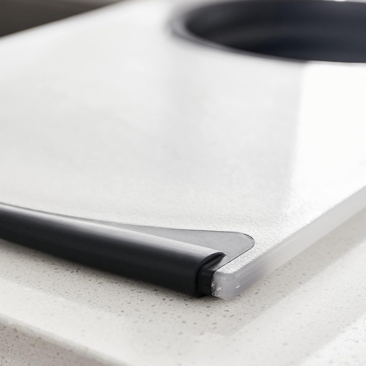 Dexas Over the Sink Poly Cutting Board with Collapsible Colander Strainer, 11.5 x 20", Natural/Gray