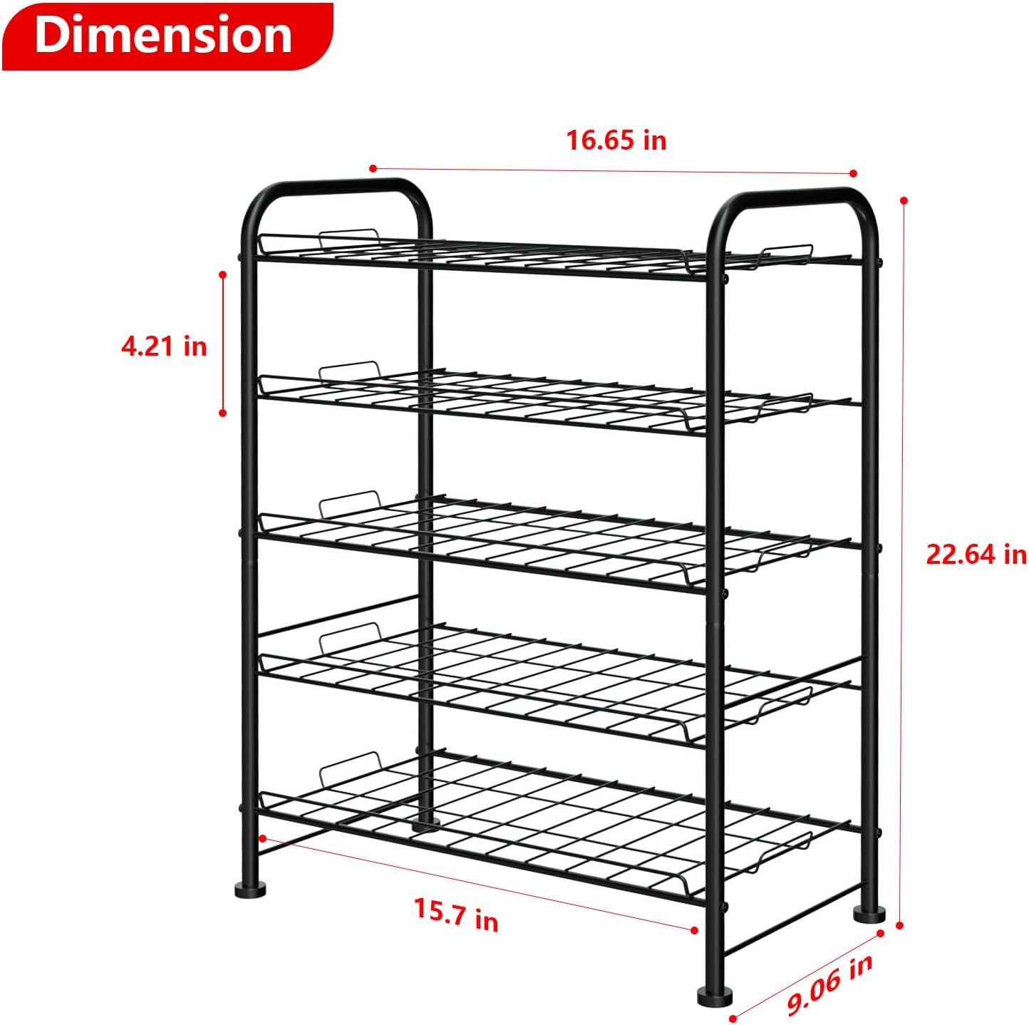 Water Bottle Organizer 5 Tier FreeStanding Water Bottle Storage Rack Metal Beverage Can Dispenser for Pantry, Kitchen Cabinet Countertop, Black