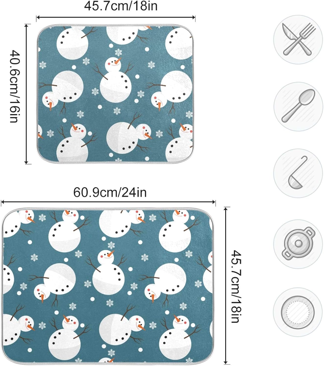 Super Absorbent Dish Drying Mat, Microfiber 23 Fast-Drying Dish Mat, 24" x 18", Kitchen Dish Drying Pad, Snowman Snowflake Cute Christmas Holidays…