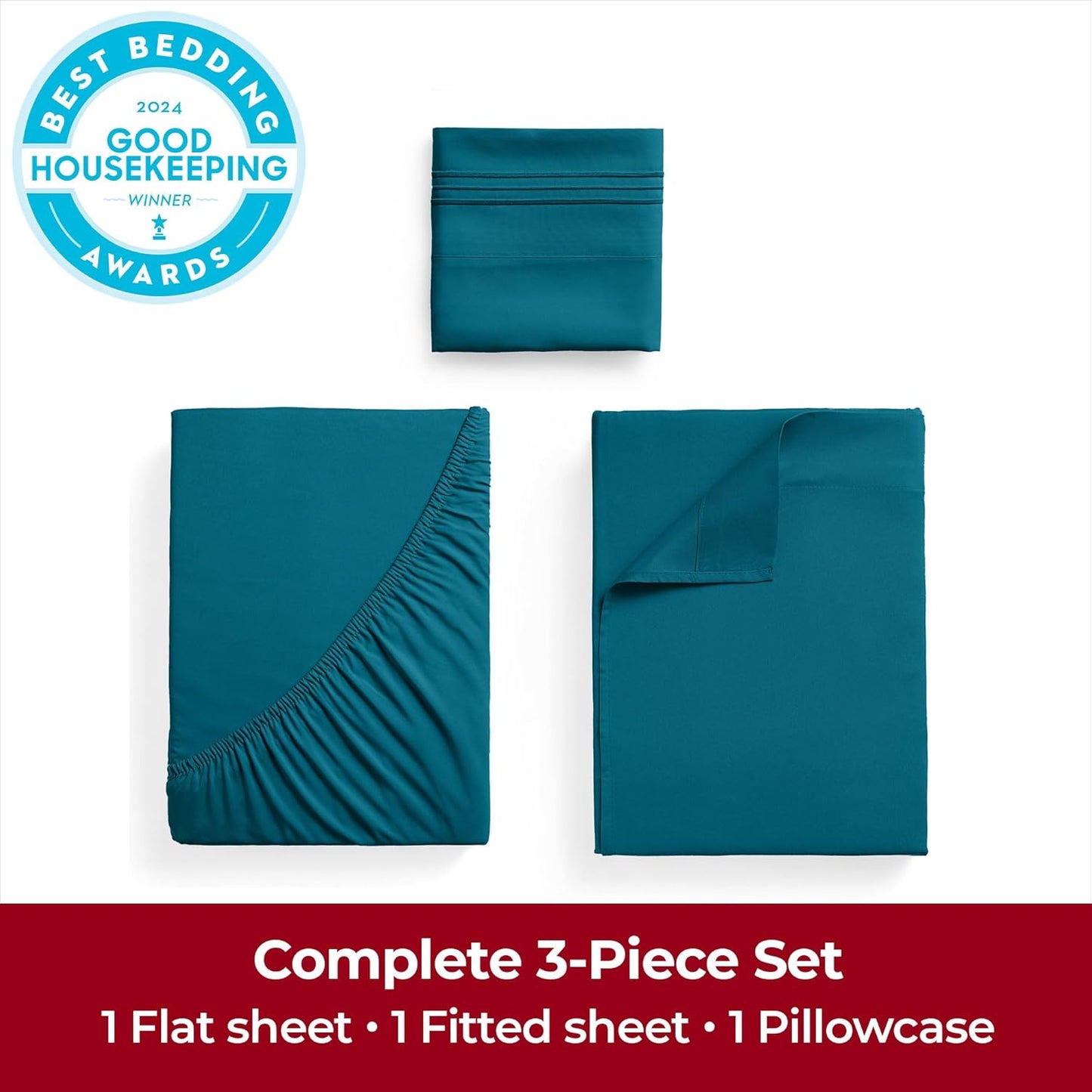 Mellanni Twin XL Sheets Set - 3 PC Iconic Collection Bedding - Hotel Luxury, Extra Soft, Cooling Bed Sheets - Wrinkle, Fade, Stain Resistant (Twin Extra Long, Teal)