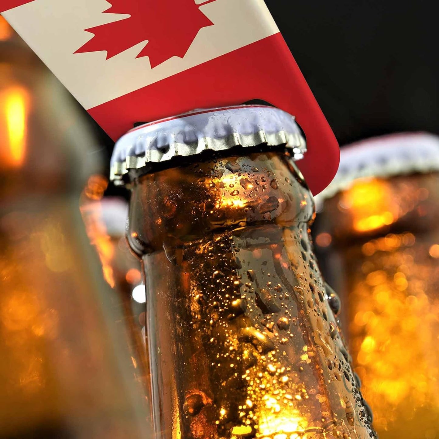 Canada Flag Stainless Steel Bottle Opener Maple Leaf Country Flag Rectangle Rough Stripes Red and Yellow Flat Beer Bottle Opener Keychain for Home Kitchen Bar Restaurant Party Birthday Gift