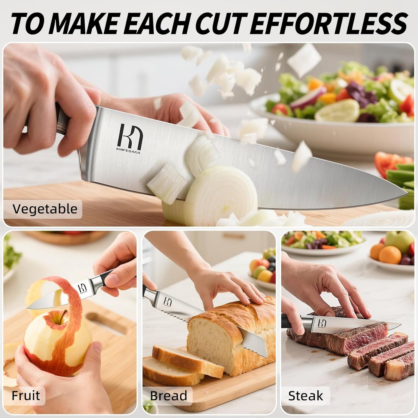 Premium Knife Set 15 Pcs Quality Kitchen Knife Set with Block, Japanese High Carbon Stainless Steel Razor Sharp Knife Block Set, Acacia Wood Block Knife Set with Ergonomic Full-tang Handle