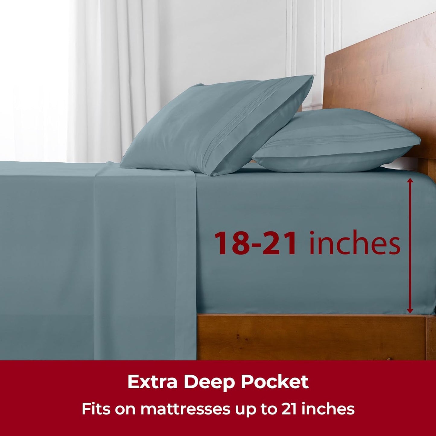 Mellanni Extra Deep Full Sheets - 4 PC Iconic Collection Bedding - Hotel Luxury, Ultra Soft, Cooling Bed Sheets - Wrinkle, Fade, Stain Resistant (Full, Spa Blue)