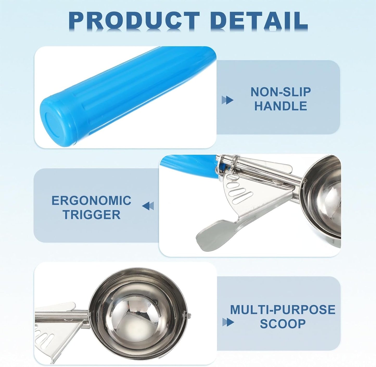 uxcell 3 Pcs Cookie Scoops, Ice Cream Scoop with Trigger for Baking Cookie Dough Rice Pudding Kitchen Gadget, Blue