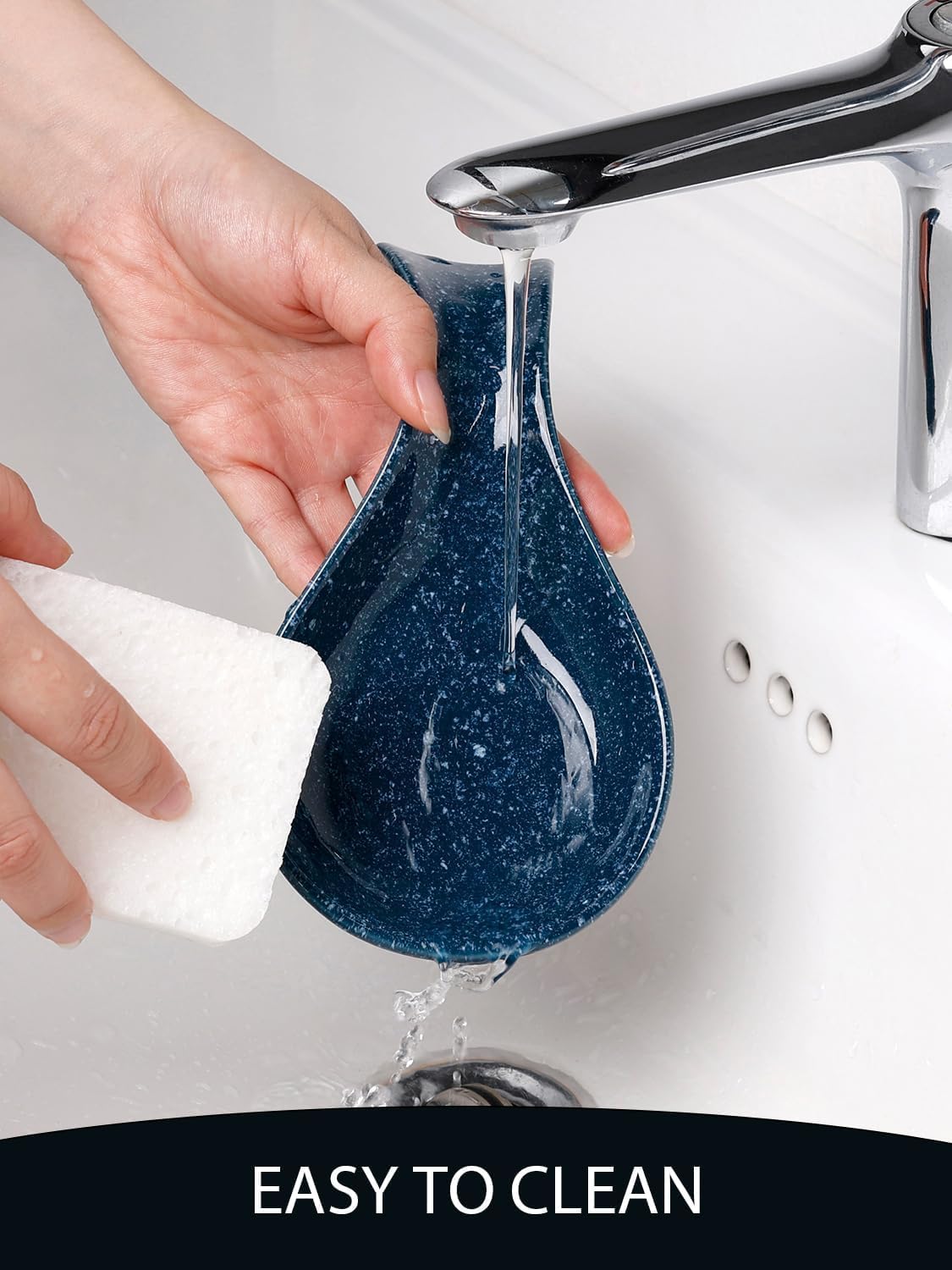 Spoon Rest for Stove Top, Kitchen Spoon Holder, Navy Blue Spoon Rest for Counter, Ceramic Cooking Utensil Rest for Spatula, Ladle, ANTIS'S HOME